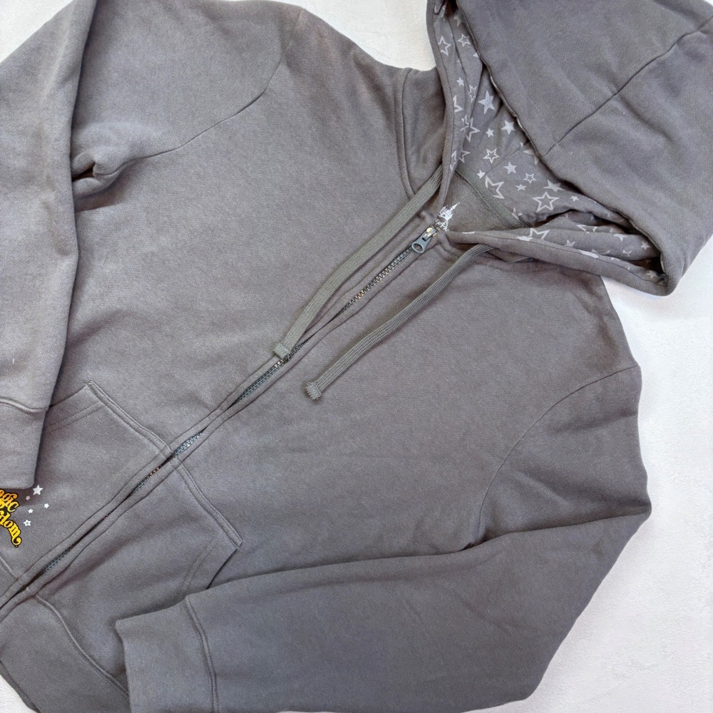 Disney Parks Magic Kingdom Zip Up Hoodie Gray Characters Castle Stars Adult Med